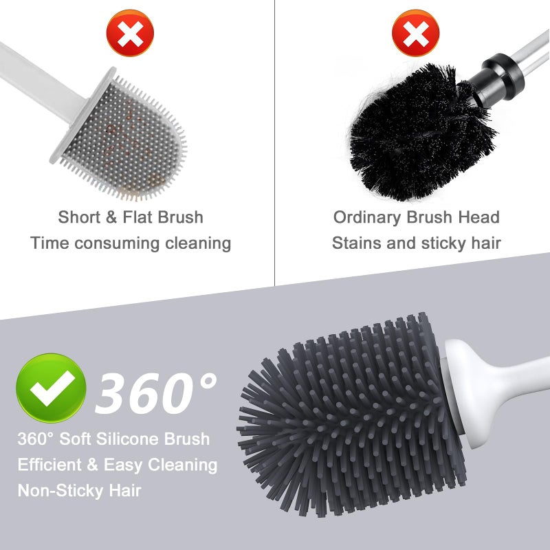 Lefree Silicone Toilet Brush,Rubber Toilet Bowl Brush and Holder Set with Ventilated Holder, Toilet Cleaner Brush for Bathroom,Floor Standing & Wall Mounted Toilet Scrubber Without Drilling - Image 3